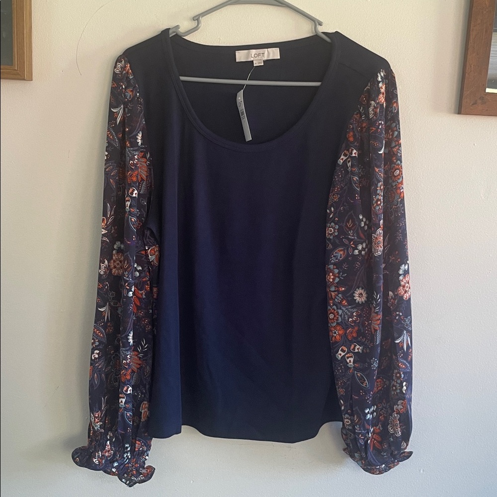 LOFT Deep Blue Ribbed Knit Top size XL NWT